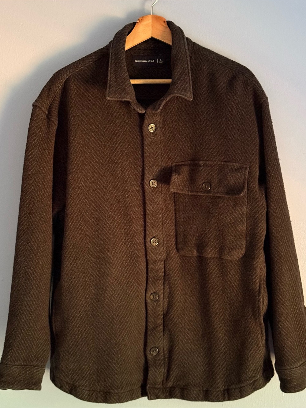 Abercrombie & Fitch Men’s Button-Up Shirt Jacket Large Herringbone Utility Chore